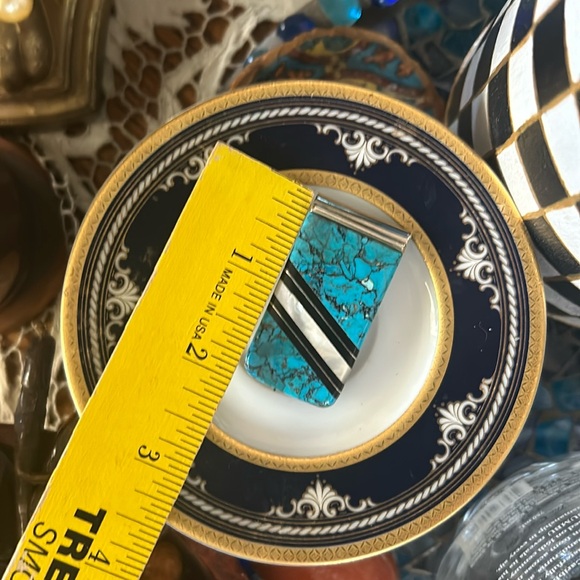 Vintage Inlaid Turquoise Black Onyx & MOP Money Clip - Picture 6 of 8